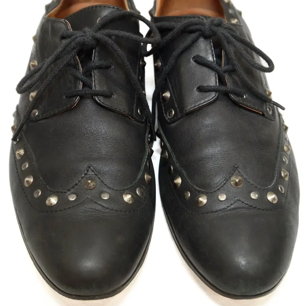 Sandro Black Studded Leather Brogue Oxfords Size 40 US 7